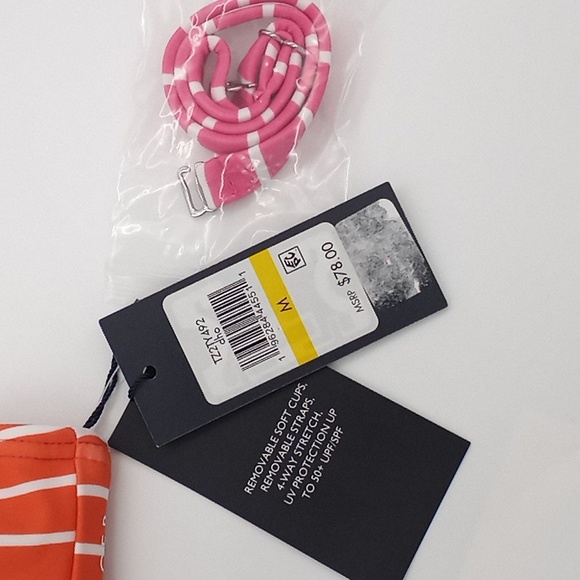 Tommy Hilfiger Sail Away Striped Bandeau Bikini Top Pink Orange M - Picture 10 of 11